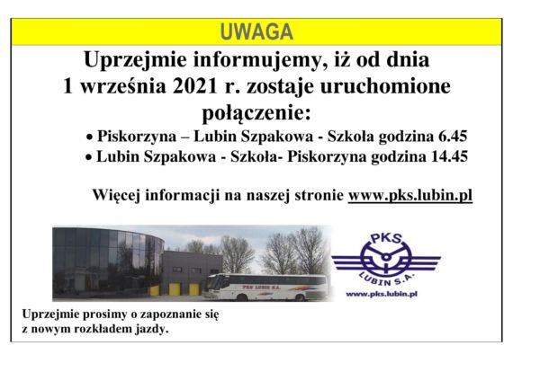 Plakat promujący połączenia Piskorzyna - Lubin
