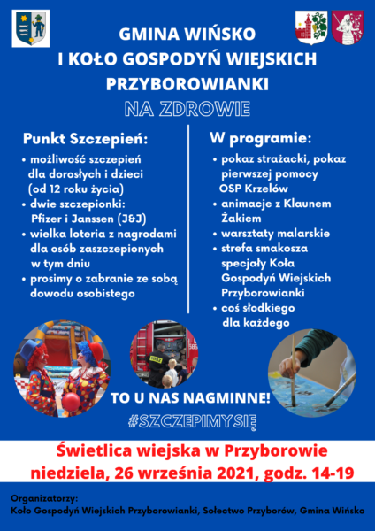 Plakat promujący akcję szczepień w Przyborowie