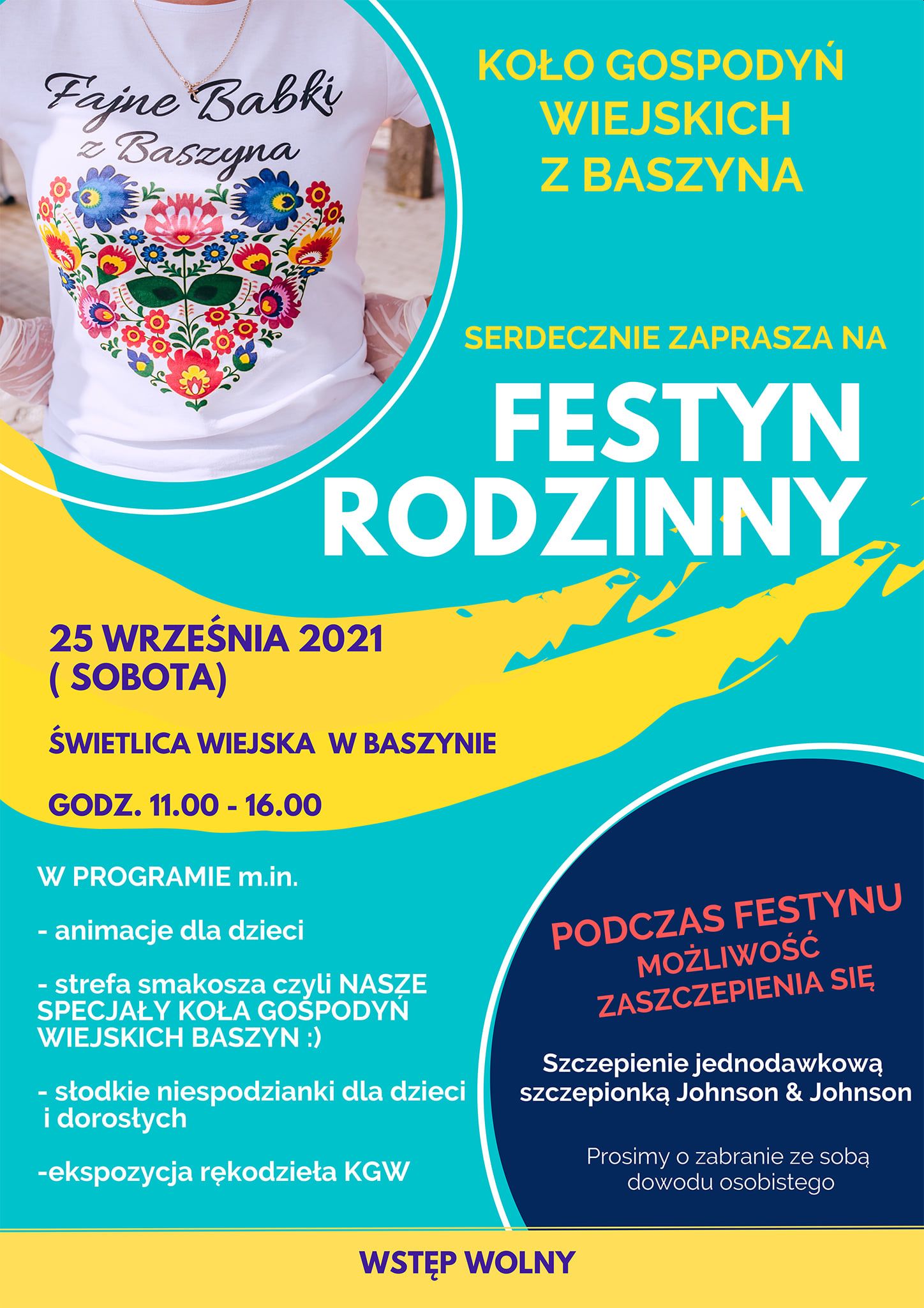 Plakat promujący festyn rodzinny w Baszynie.