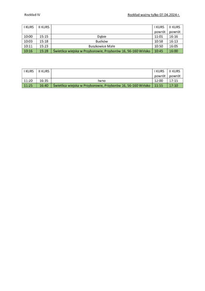 tabelka z rozkładem jazdy autobusów na wybory samorządowe
