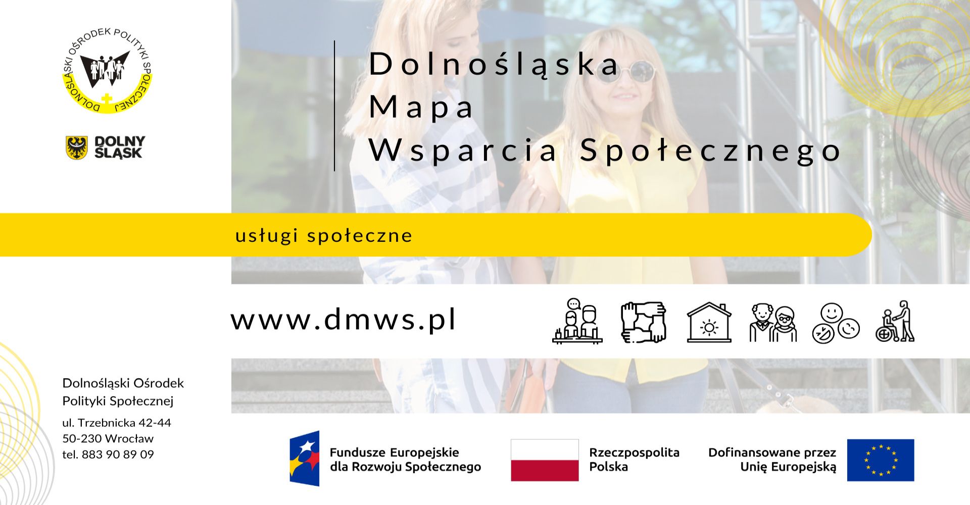 plakat DOLNOŚLĄSKA MAPA WSPARCI SPOŁECZNEGO - usługi społeczne, www.dmws.pl