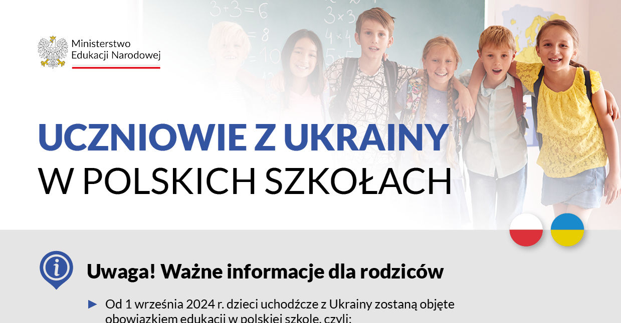 ulotka informacyjna dot. nauki w Polsce dzieci uchodźczych z Ukrainy, wersja w j. polskim