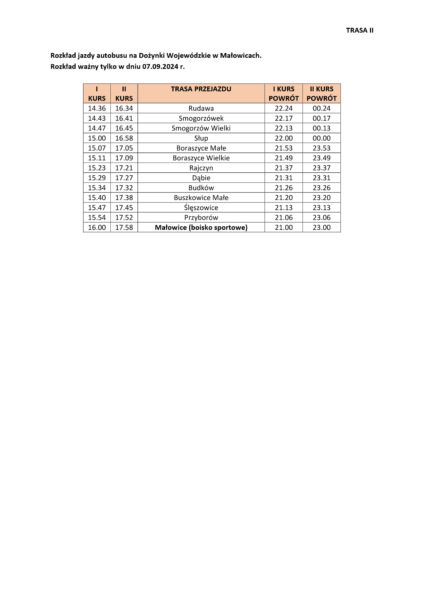 zdjęcie przedstawia rozkład jazdy autobusów na dożynki wojewódzkie w małowicach