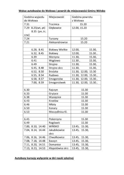 na zdjęciu rozkład jazdy autobusu do Wołowa