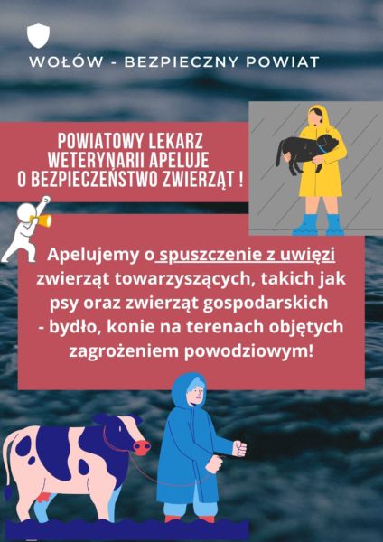 na zdjęciu ludzie razem ze zwierzętami i napis powiatowy lekarz weterynarii apelujemy o spuszczenie z uwięzi zwierząt towarzyszących takich jak psy oraz zwierzęta gospodarskich