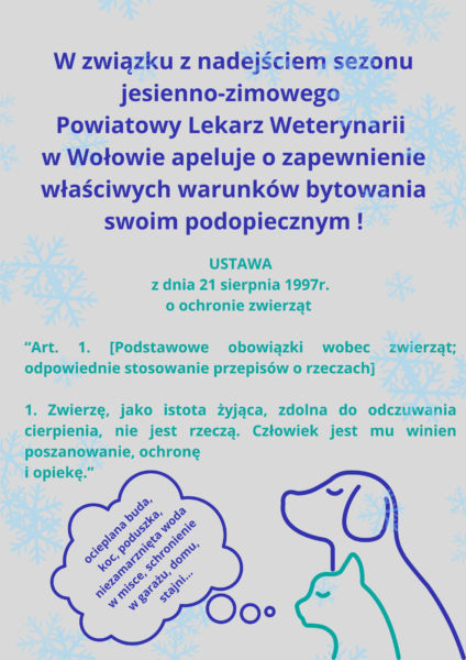 ulotka lekarza weterynarii w związku z nadejściem sezonu jesienno - zimowego