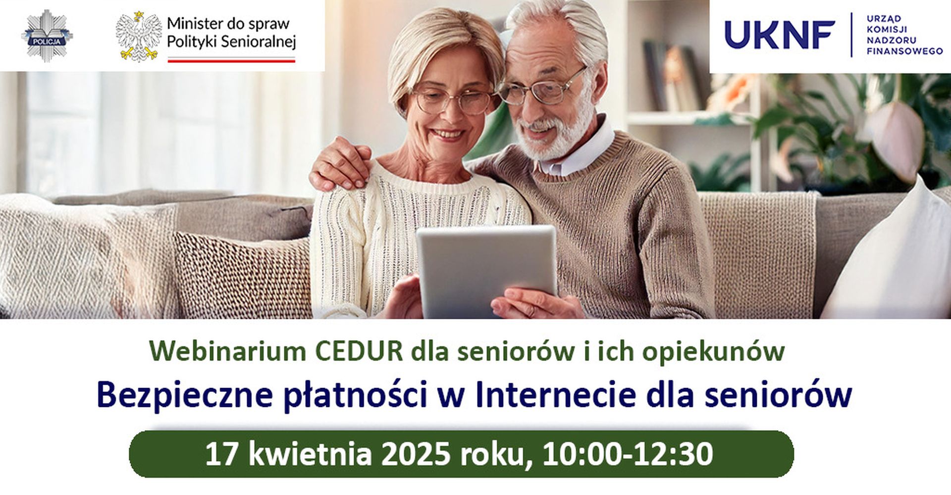 Grafika webinarium CEDUR dla seniorów i ich opiekunów