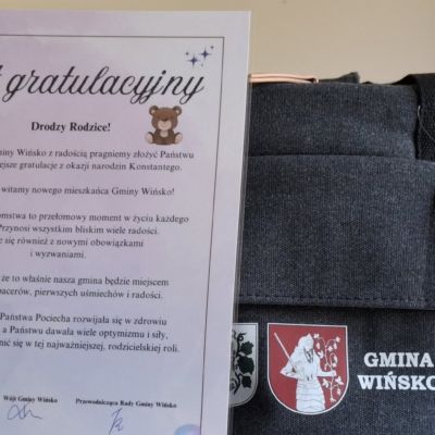 dyplom, list gratulacyjny dla małego Konstantego, upominek