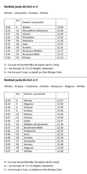 rozkład jazdy dla linii nr 2 i 3